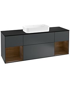 Villeroy und Boch Finion Waschtischunterschrank F332GNHG 160x60,3cm, Abdeckplatte black matt, Regale Walnut veneer, Midnight Blue Matt Lacquer