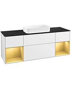 Villeroy und Boch Finion Villeroy und Boch F332HFGF 160x60.3cm, plaque de finition noir mat, étagères laqué or mat, laqué blanc brillant