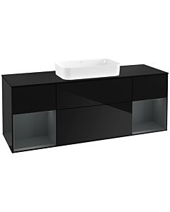 Villeroy und Boch Finion Waschtischunterschrank F332HGPH 160x60,3cm, Abdeckplatte black matt, Regale Midnight matt lacquer, Glossy Black Lacquer