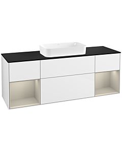 Villeroy und Boch Finion Villeroy und Boch F332HHGF 160x60.3cm, plaque de finition noir mat, étagères laqué sable mat, laqué blanc brillant