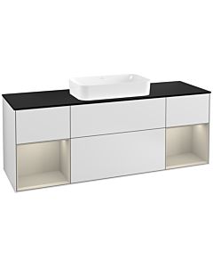 Villeroy und Boch Finion Waschtischunterschrank F332HHMT 160x60,3cm, Abdeckplatte black matt, Regale sand matt lacquer, White matt lacquer