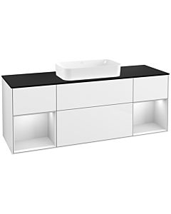 Villeroy und Boch Finion Villeroy und Boch F332MTGF 160x60.3cm, plaque de finition noir mat, étagères laqué blanc mat, laqué blanc brillant