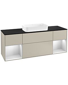 Villeroy und Boch Finion Villeroy und Boch F332MTHH 160x60,3cm, plaque de finition noir mat, étagères laqué blanc mat, Sand Matt Lacquer