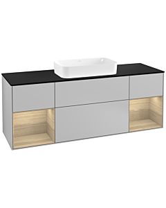 Villeroy und Boch Finion Villeroy und Boch F332PCGJ 160x60.3cm, plaque de finition noir mat, étagères Oak Veneer , gris clair mat