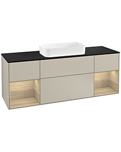 Villeroy und Boch Finion Waschtischunterschrank F332PCHH 160x60,3cm, Abdeckplatte black matt, Regale Oak Veneer, Sand Matt Lacquer