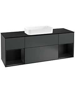 Villeroy und Boch Finion Villeroy und Boch F332PDHG 160x60.3cm, plaque de finition noir mat, étagères laqué noir mat, Midnight Blue Matt Lacquer