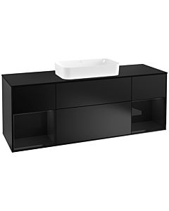 Villeroy und Boch Finion Villeroy und Boch F332PHPD 160x60,3cm, plaque de finition noir mat, étagères laqué noir brillant, laqué noir mat