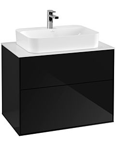 Villeroy und Boch Finion Waschtischunterschrank F34100PH 80x60,3cm, Abdeckplatte white matt, Glossy Black Lacquer