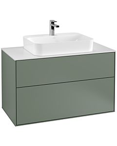 Villeroy und Boch Finion Waschtischunterschrank F35100GM 100x60,3cm, Abdeckplatte white matt, Olive Matt Lacquer