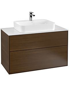 Villeroy und Boch Finion Waschtischunterschrank F35100GN 100x60,3cm, Abdeckplatte white matt, Walnut veneer