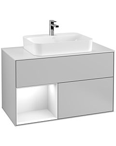 Villeroy und Boch Finion Villeroy und Boch Finion F361GFGJ 100cm, cover plate white matt, shelf left glossy white lacquer, light gray matt