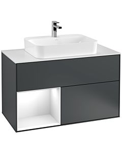Villeroy und Boch Finion Villeroy und Boch Finion F361GFHG 100cm, cover plate white matt, shelf left Glossy white lacquer, Midnight Blue Matt Lacquer