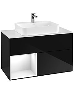 Villeroy und Boch Finion Villeroy und Boch Finion F361GFPH 100cm, cover plate white matt, shelf left Glossy white lacquer, Glossy Black Lacquer