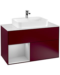 Villeroy und Boch Finion Villeroy und Boch F361GJHB 100cm, plaque de recouvrement blanc mat, étagère gauche gris clair mat, Peony Matt