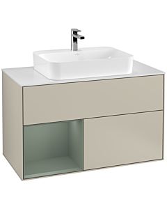 Villeroy und Boch Finion Villeroy und Boch Finion F361GMHH 100cm, cover plate white matt, shelf on the left Olive Matt Lacquer , Sand Matt Lacquer