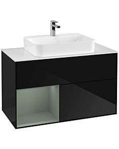 Villeroy und Boch Finion Villeroy und Boch Finion F361GMPH 100cm, cover plate white matt, shelf left Olive Matt Lacquer , Glossy Black Lacquer