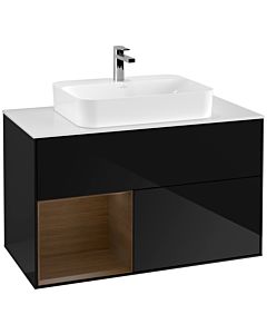 Villeroy und Boch Finion Villeroy und Boch F361GNPH 100cm, plaque de finition blanc mat, étagère gauche placage Glossy Black Lacquer , Glossy Black Lacquer