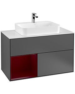 Villeroy und Boch Finion Villeroy und Boch F361HBGK 100cm, plaque de recouvrement blanc mat, étagère gauche Peony , anthracite mat