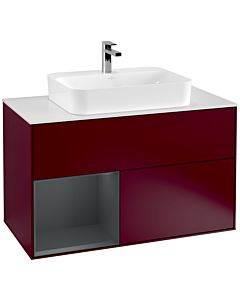 Villeroy und Boch Finion Villeroy und Boch F361HGHB 100cm, plaque de finition blanc mat, étagère gauche Midnight Blue Matt Lacquer , Peony Matt