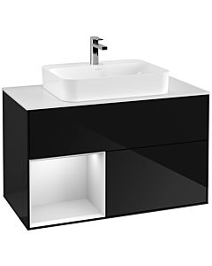 Villeroy und Boch Finion Villeroy und Boch Finion F361MTPH 100cm, cover plate white matt, shelf left white matt lacquer, Glossy Black Lacquer