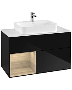 Villeroy und Boch Finion Villeroy und Boch F361PCPH 100cm, plaque de finition blanc mat, étagère à gauche Oak Veneer , Glossy Black Lacquer