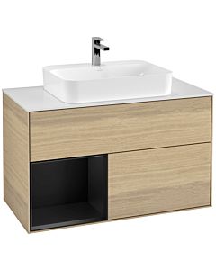 Villeroy und Boch Finion Villeroy und Boch F361PDPC 100cm, plaque de recouvrement blanc mat, étagère gauche laqué noir mat, Oak Veneer