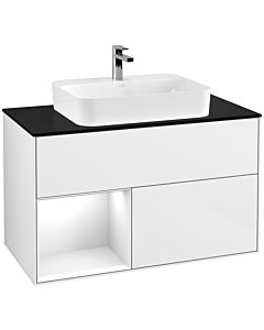 Villeroy und Boch Finion Villeroy und Boch Finion F362GFGF 100cm, cover plate black matt, shelf left Glossy white lacquer, Glossy white lacquer