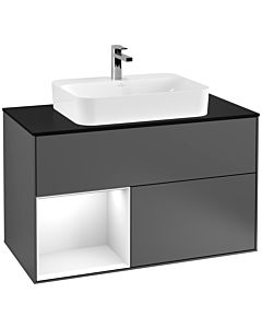 Villeroy und Boch Finion Villeroy und Boch F362GFGK 100cm, plaque de finition noir mat, étagère gauche laqué blanc brillant, anthracite mat