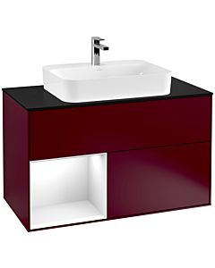 Villeroy und Boch Finion Villeroy und Boch Finion F362GFHB 100cm, cover plate black matt, shelf left Glossy white lacquer, Peony Matt