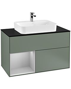 Villeroy und Boch Finion Villeroy und Boch F362GJGM 100cm, plaque de finition noir mat, étagère gauche gris clair mat, Olive Matt Lacquer