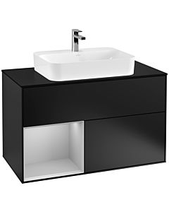 Villeroy und Boch Finion Waschtischunterschrank F362GJPD 100cm, Abdeckplatte black matt, Regal links Light grey matt, Black matt lacquer