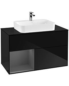 Villeroy und Boch Finion Villeroy und Boch F362GKPH 100cm, couvercle noir mat, étagère gauche anthracite mat, Glossy Black Lacquer