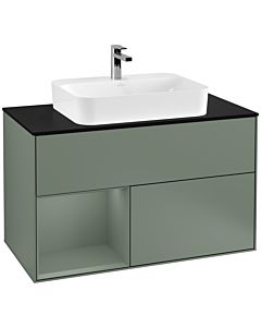 Villeroy und Boch Finion Villeroy und Boch F362GMGM 100cm, plaque de finition noir mat, étagère gauche Olive Matt Lacquer , Olive Matt Lacquer