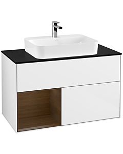 Villeroy und Boch Finion Villeroy und Boch Finion F362GNGF 100cm, cover plate black matt, shelf on the left walnut veneer, glossy white lacquer