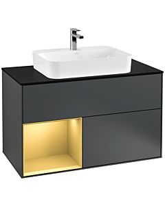 Villeroy und Boch Finion Villeroy und Boch F362HFHG 100cm, plaque de finition noir mat, étagère gauche or mat, Midnight Blue Matt Lacquer