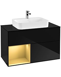 Villeroy und Boch Finion Villeroy und Boch F362HFPH 100cm, plaque de finition noir mat, étagère gauche or mat, Glossy Black Lacquer