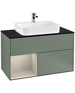 Villeroy und Boch Finion Villeroy und Boch F362HHGM 100cm, plaque de finition noir mat, étagère à gauche Sand Matt Lacquer , Olive Matt Lacquer