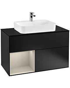 Villeroy und Boch Finion Villeroy und Boch F362HHPD 100cm, plaque de finition noir mat, étagère gauche Sand Matt Lacquer , laqué noir mat