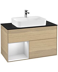 Villeroy und Boch Finion Villeroy und Boch F362MTPC 100cm, plaque de finition noir mat, étagère gauche laqué blanc mat, Oak Veneer
