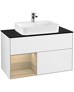Villeroy und Boch Finion Villeroy und Boch Finion F362PCGF 100cm, cover plate black matt, shelf left Oak Veneer , glossy white lacquer
