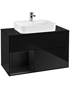 Villeroy und Boch Finion Waschtischunterschrank F362PDPH 100cm, Abdeckplatte black matt, Regal links Black matt lacquer, Glossy Black Lacquer
