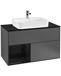 Villeroy und Boch Finion Villeroy und Boch F362PHGK 100cm, plaque de finition noir mat, étagère gauche Glossy Black Lacquer , anthracite mat