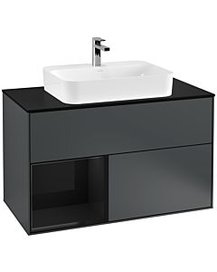 Villeroy und Boch Finion Villeroy und Boch Finion F362PHHG 100cm, cover plate black matt, shelf left Glossy Black Lacquer , midnight Blue Matt Lacquer