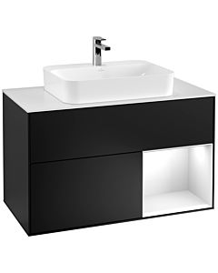 Villeroy und Boch Finion Villeroy und Boch Finion F371GFPD 100cm, cover plate white matt, shelf on the right glossy white lacquer, black matt lacquer