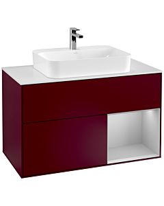 Villeroy und Boch Finion Villeroy und Boch F371GJHB 100cm, couvercle blanc mat, étagère à droite gris clair mat, Peony Matt