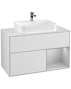 Villeroy und Boch Finion Waschtischunterschrank F371GJMT 100cm, Abdeckplatte white matt, Regal rechts Light grey matt, White matt lacquer