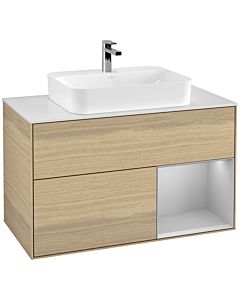 Villeroy und Boch Finion Waschtischunterschrank F371GJPC 100cm, Abdeckplatte white matt, Regal rechts Light grey matt, Oak Veneer