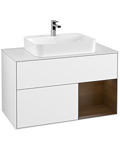 Villeroy und Boch Finion Villeroy und Boch Finion F371GNGF 100cm, cover plate white matt, shelf on the right walnut veneer, glossy white lacquer
