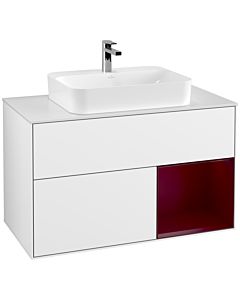 Villeroy und Boch Finion Villeroy und Boch F371HBGF 100cm, plaque de finition blanc mat, étagère à droite Peony , laqué blanc brillant