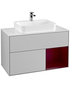 Villeroy und Boch Finion Villeroy und Boch F371HBGJ 100cm, plaque de recouvrement blanc mat, étagère à droite Peony , gris clair mat